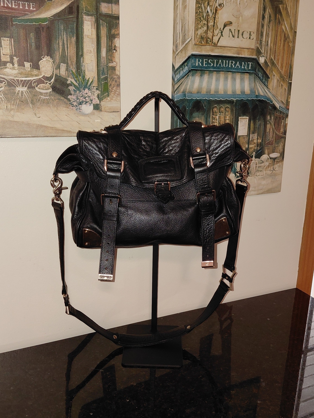 Mulberry Black Leather Alexa Messenger Satchel Tote Crossbody Bag. VGC!